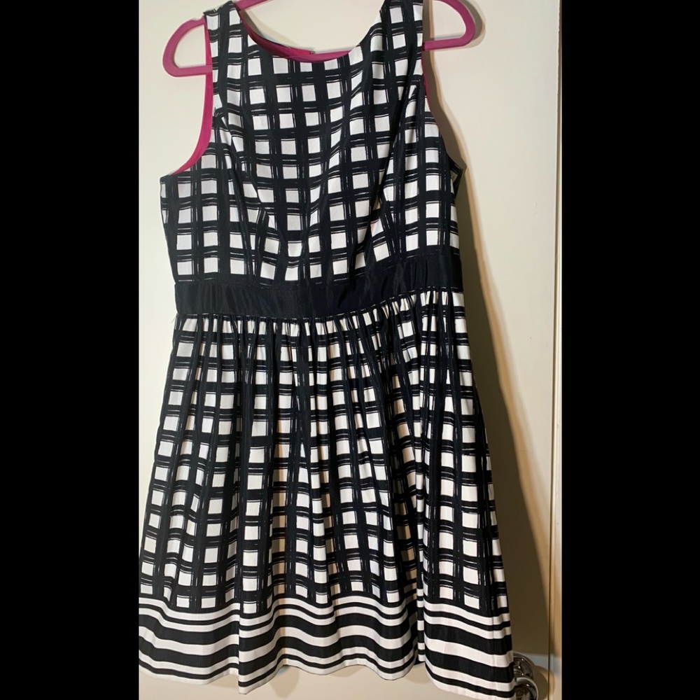 Black and white stripes dress with hot pink lining and zipper